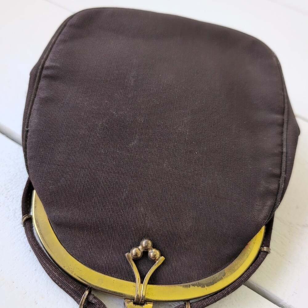 Vintage Mel-Ton brown fabric handbag/purse with gold tone metal frame - Picture 11 of 13